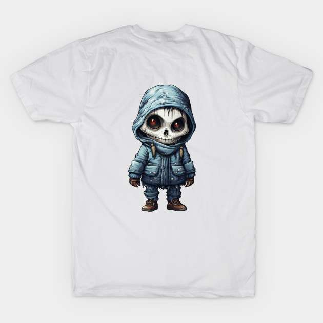 The figure of a ghoulish skull girl in a mask, wearing a cloak, perfect for Halloween, covered with snow ! by maasPat